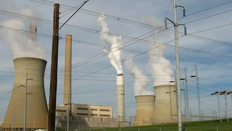 Smoke rises from the smokestacks at Georgia Power's Plant Bowen, a massive coal-fired power plant.